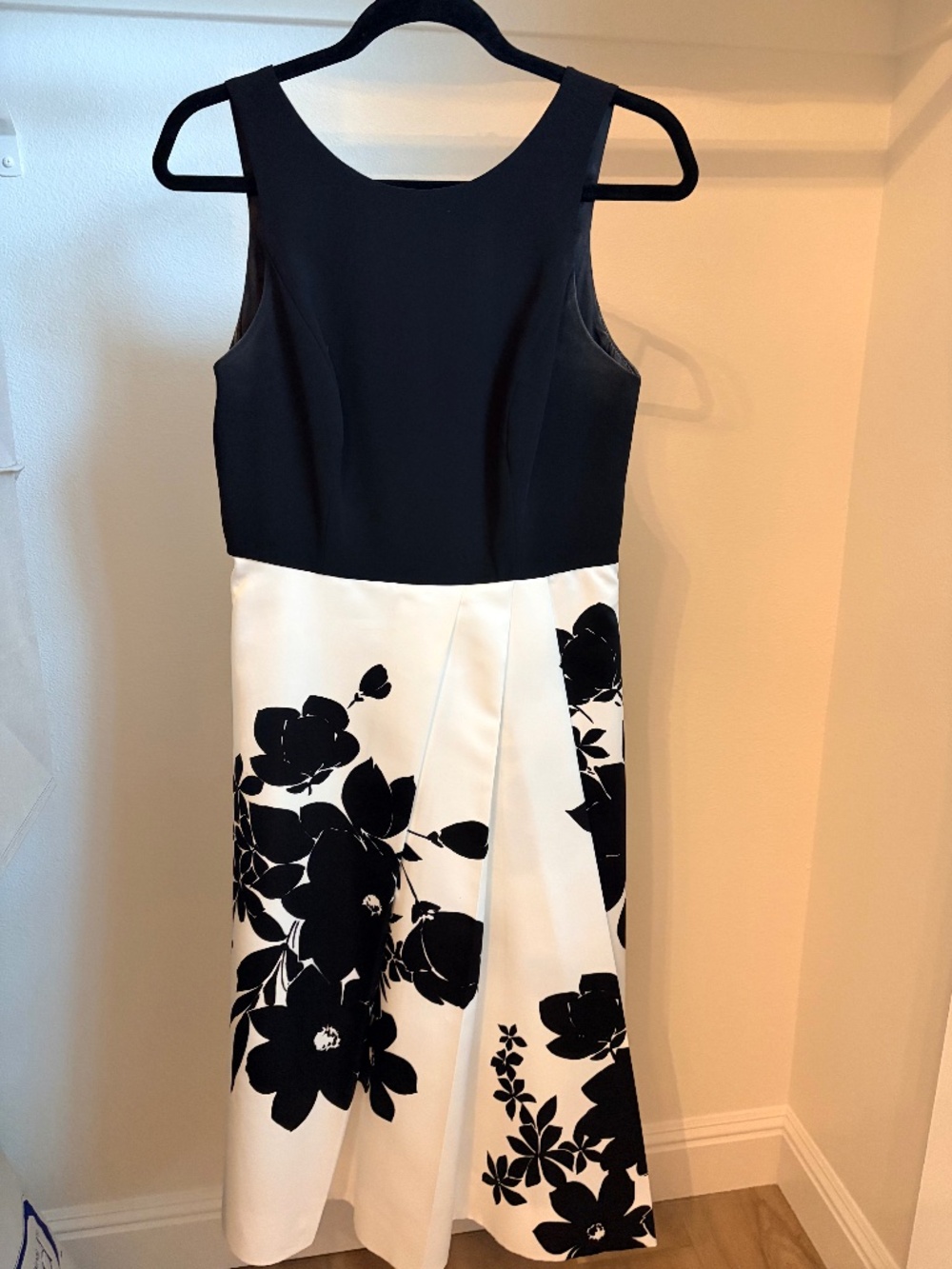 White House Black Market | Formal Midi Dress -Black top, white skirt with flower